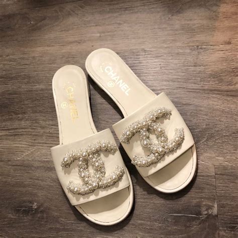 chanel white pearl slides|sandals in Chanel.